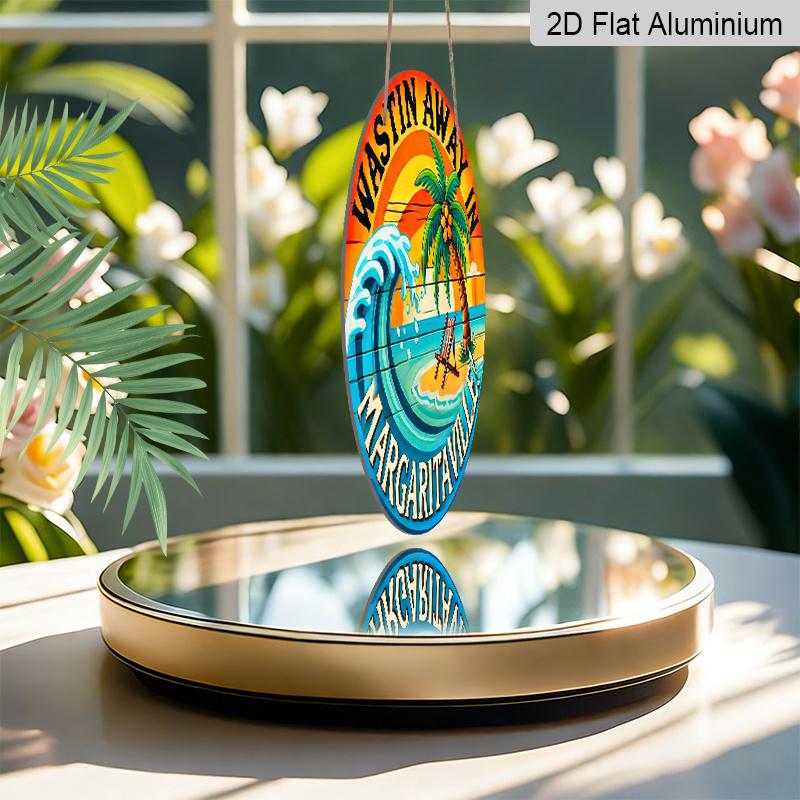 2D Flat - Vintage Decorative Signs And Plaques Featuring The Phrase 'Waste of Time in Margaritaville', Made from Metallic Aluminum with a 2D Graphic