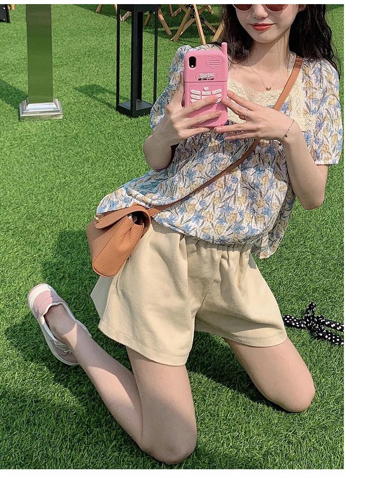 Женский шикарный топ с цветочным принтом и французским квадратным вырезом 2023 года с рукавами-фонариками