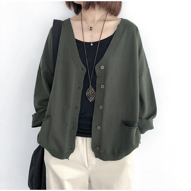 Женский однотонный свободный кардиган с V-образным вырезом и длинным рукавом, весна-осень 2025, женские свитера с карманами на пуговицах