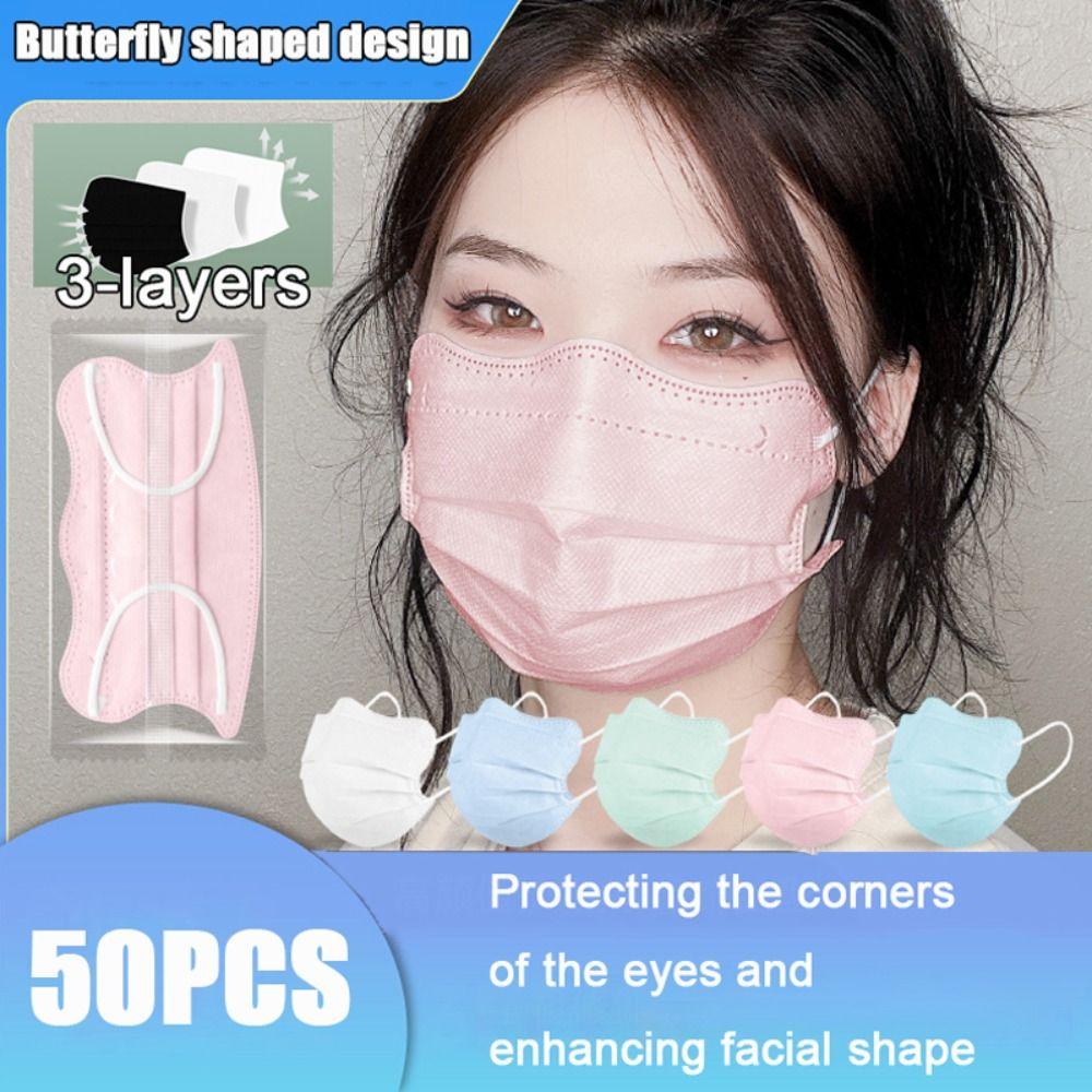 50pcs Morandi Color Disposable Face Mask Butterfly Shaped Design Protective Face Cover