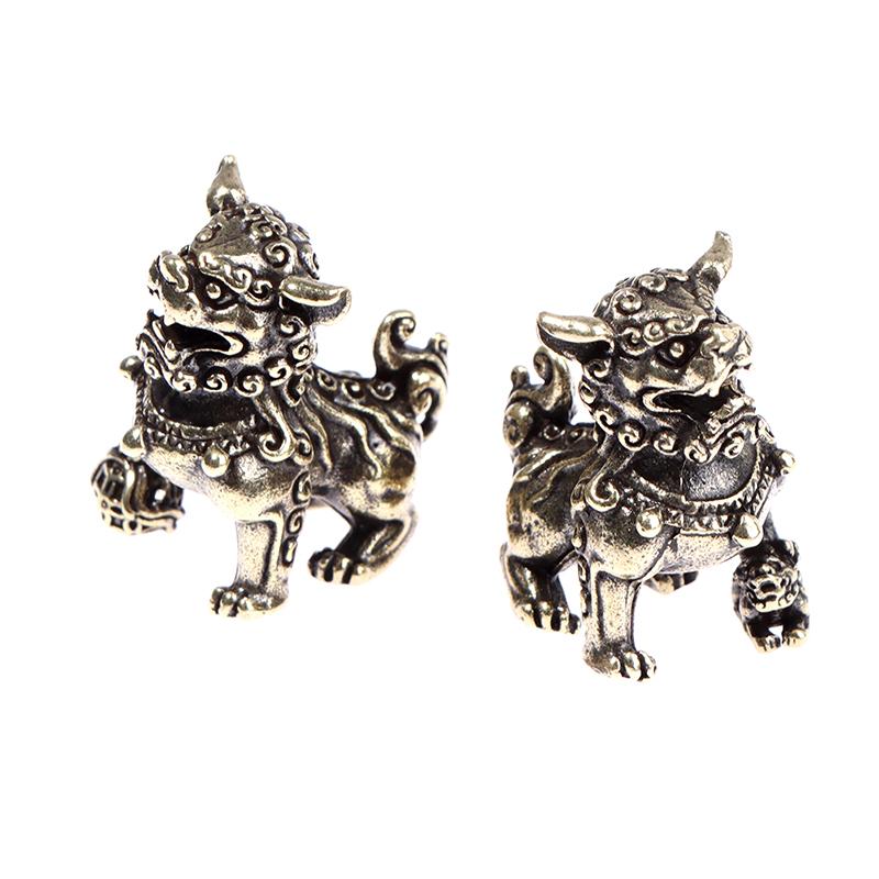 2 шт., статуэтки из чистой меди, счастливого Короля Льва, античная бронзовая статуя китайских животных