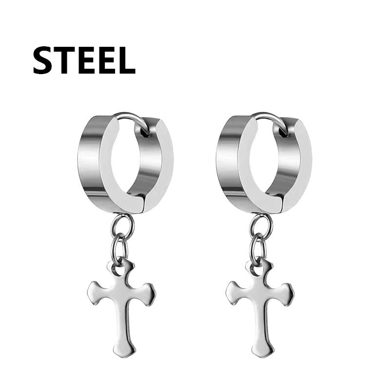 1 шт. Корейская мода Нержавеющая сталь Особой формы Крест Подвеска Серьги Женские серьги Панк Рок Пирсинг Серьги-кольца Циркон