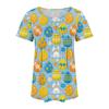 Ladies' Easter Printed Casual Pleated Round Short Sleeved T-shirt Top