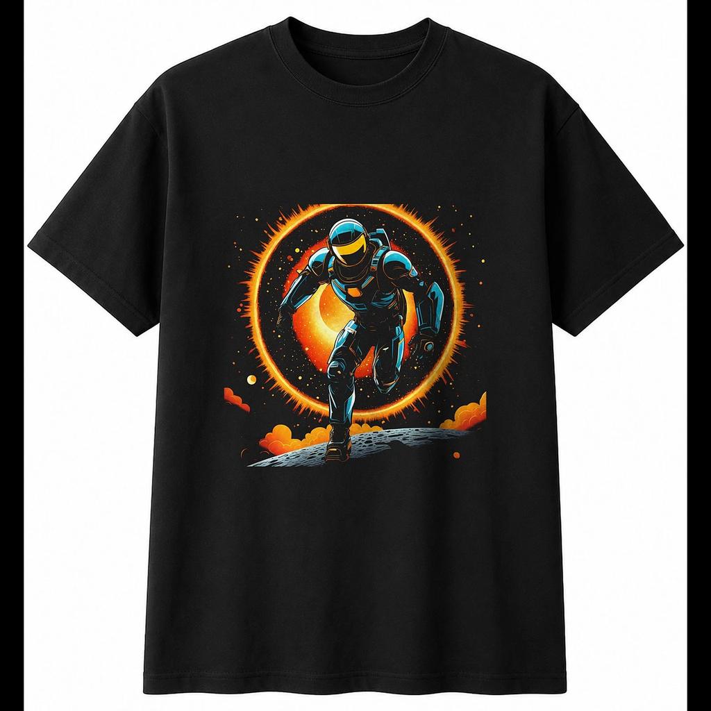 Graphic Eclipse Glowing Space Mens T-Shirt Black 100% Cotton Galaxy Printed