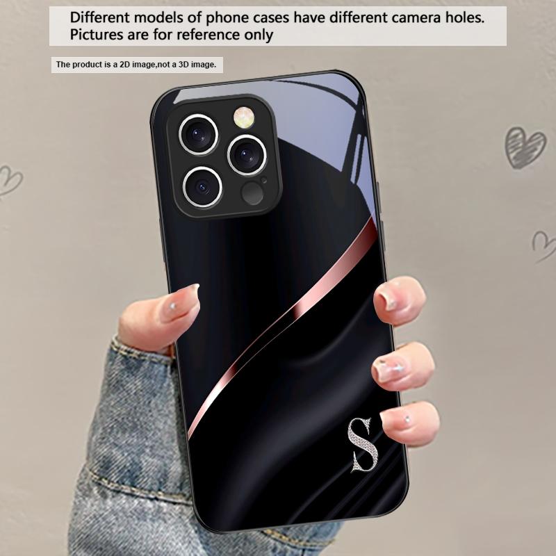 Элегантные буквы 'S M R' Для iPhone 17 Air 16 E 15 Plus 14 Pro Max 13 12 mini 11 5 6 7 8 Plus XR XS Max SE Черный Стеклянный Чехол для Телефона