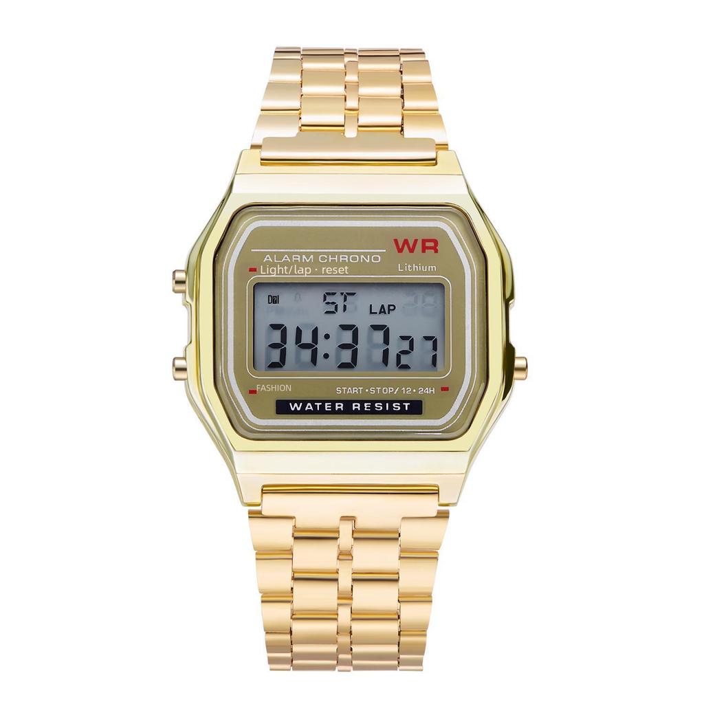 Unisex LED Digital Watch, WR F91W Steel Band, A159 Harajuku Style, Multifunctional Fashion Watch