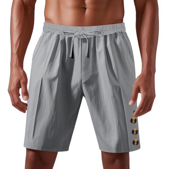 Мужские шорты средней посадки с эластичной талией, регулируемые повседневные шорты на шнурке с карманами, декором на пуговицах, гавайские пляжные шорты