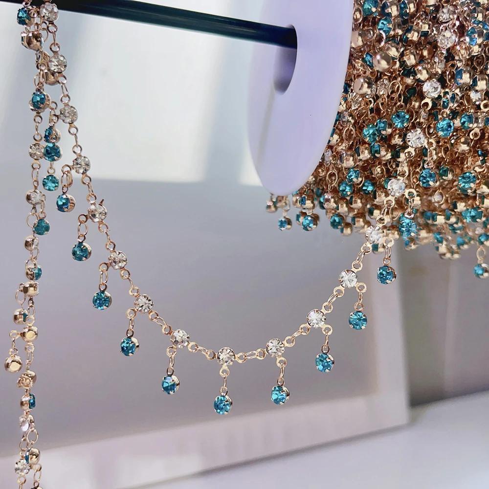 0.5M 1M Shiny Colorful Crystal Charm Taseel Beads Copper Chain DIY Necklace Bracelet Beaded Chains Women Jewelry Making Supplies