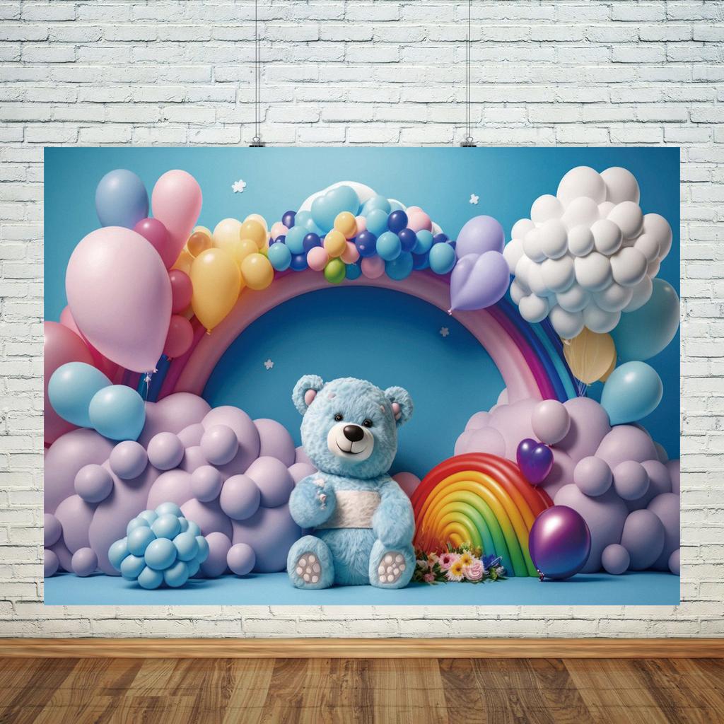 Teddy Bear Colorful Balloons 1st Birthday Backdrop Kids Gifts Baby Shower Oh Baby Background For Photography Photo Props Studio