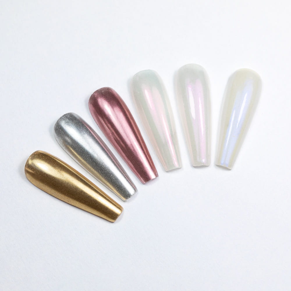 Mirror Effect Nail Powder, 6-Color Cassette, Molly Nails No. 1