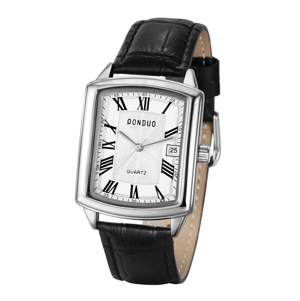 Квадратные часы с водонепроницаемостью 3 АТМ, римскими цифрами, кварцевым механизмом, из ПУ кожи, повседневные и деловые, простые и стильные, модный аксессуар, идеальный подарок для и дня, мужской календарь,
