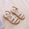 Детские ретро римские сандалии для девочек, сандалии со стразами, удобная мягкая подошва, летняя модная детская пляжная обувь с заклепками
