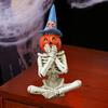 Halloween Skeleton Pumpkin Figurine Resin See Hear Speak No Evil Pumpkin Head Skeleton Statue for Home Haunted House Decor
