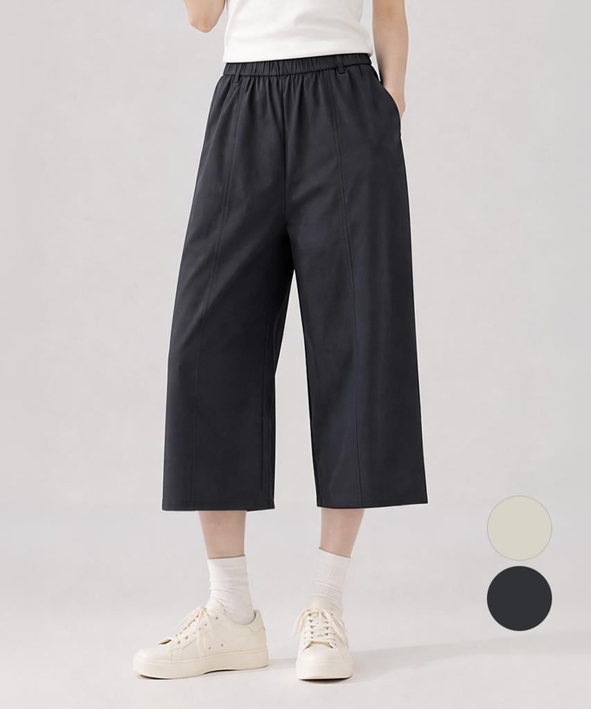 KIM YOUNG JOO GOLF Summer Front Cut Elastic Waist Wide Women'S 3/4 Length Pants Kqmlsl95