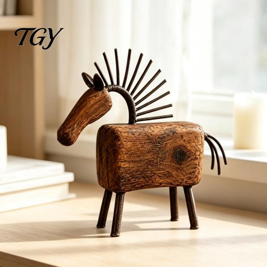 Horse Decorative Figurine Artistic Abstract Figurine, Rustic Statue for Desk Vintage Decoration, Farmhouse Animal Shape Sculpture Home Office