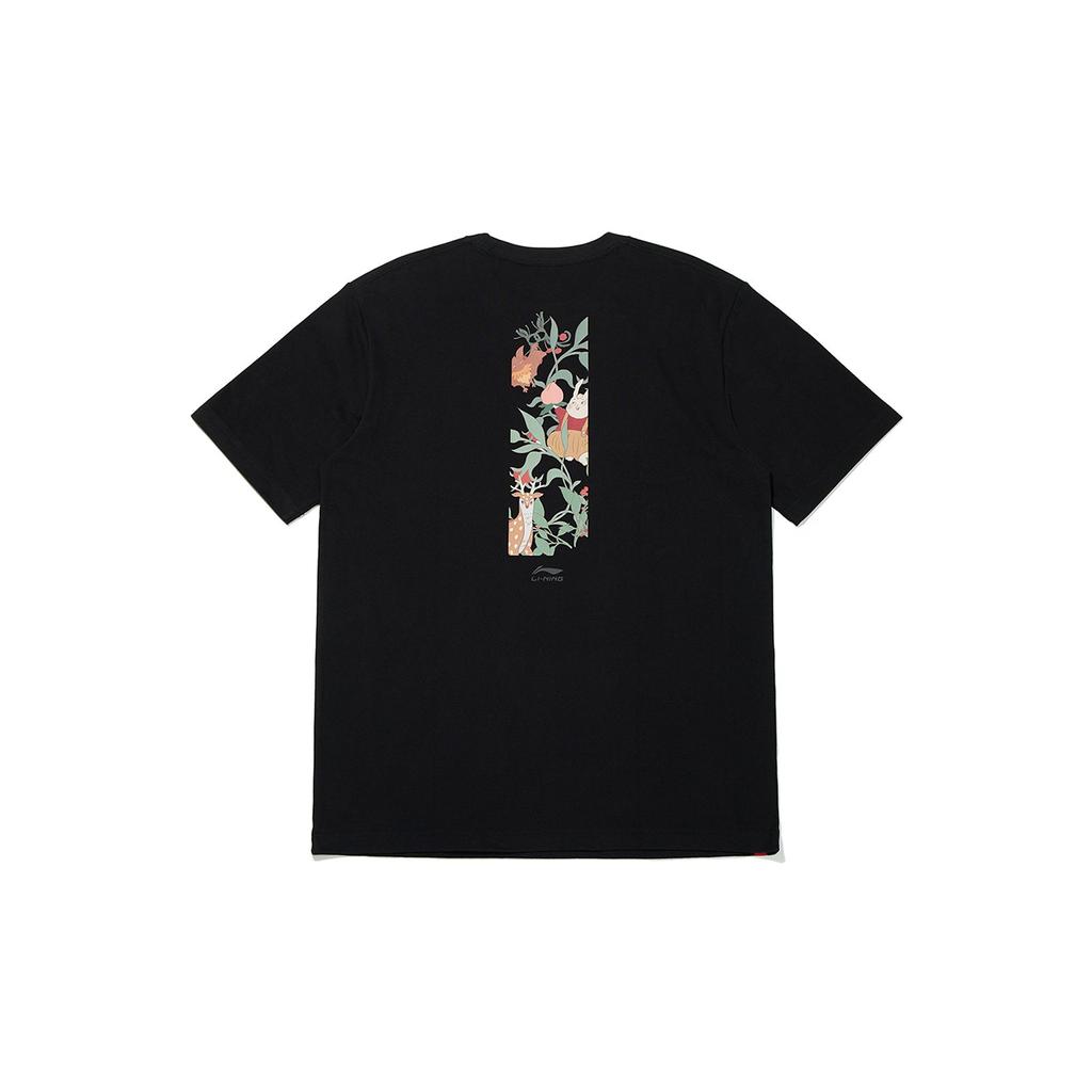 Li-Ning Новогодняя коллекция Daily Progress Графический принт с круглым вырезом и короткими рукавами Футболка унисекс Топы Черный AHST001-4