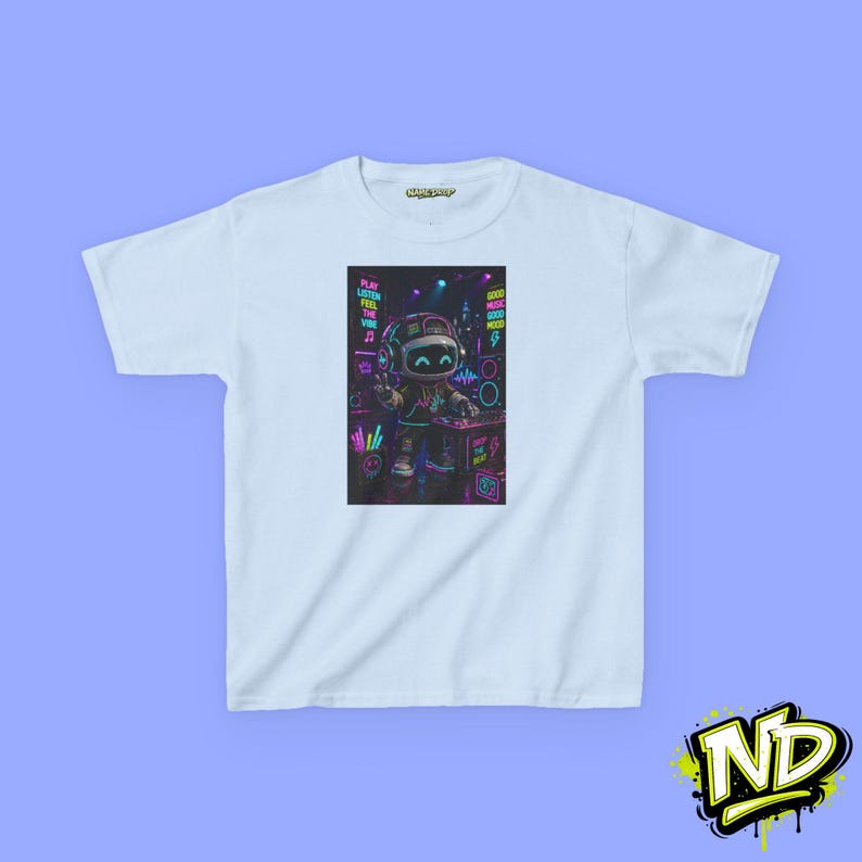 Neon DJ Robot T-Shirt: Kids Music Party Tee, Toddler Graphic Shirt
