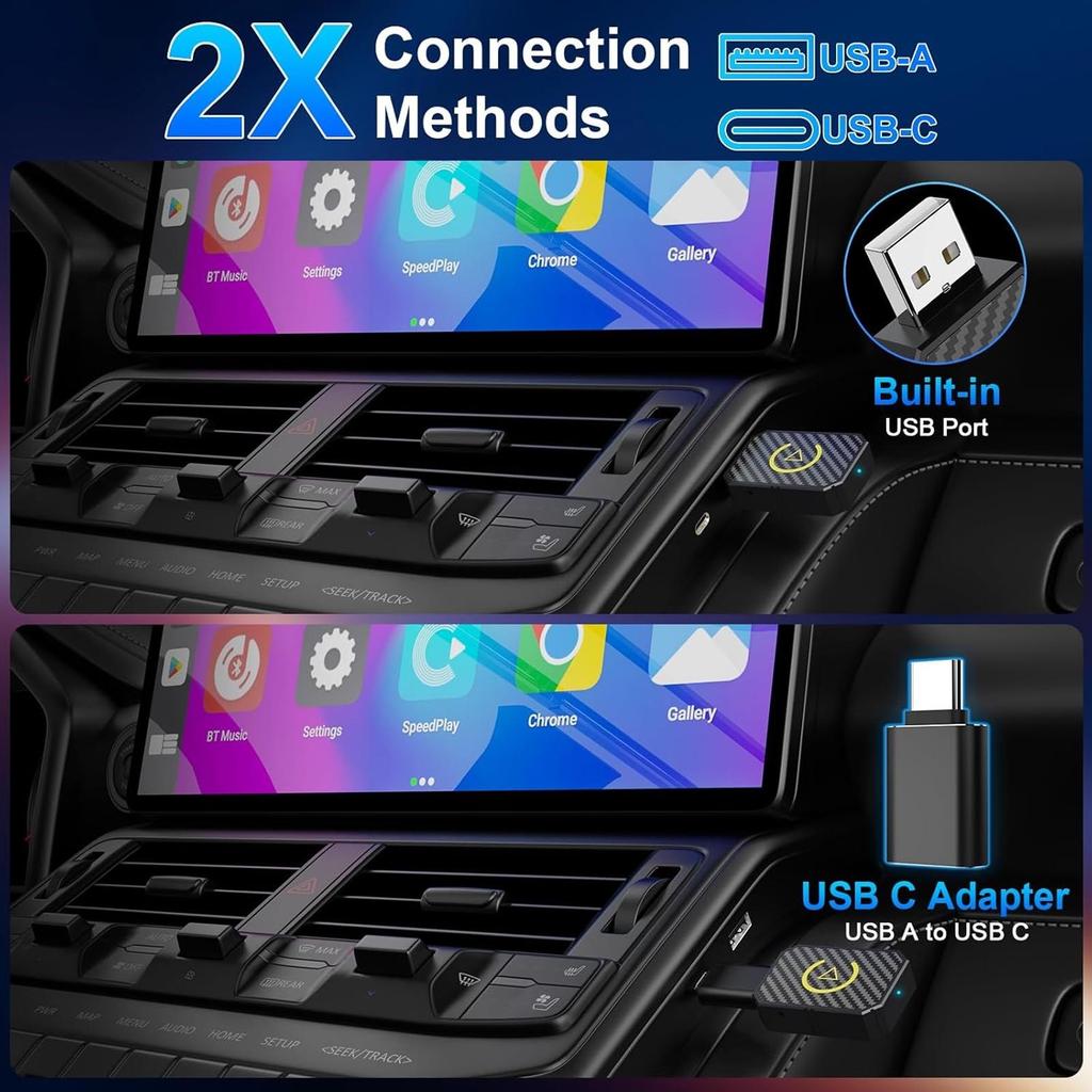 Беспроводной адаптер CarPlay 2-в-1 для iPhone Android Auto, USB-донгл, Преобразователь проводного в беспроводной Bluetooth-приемник автомобильной стереосистемы
