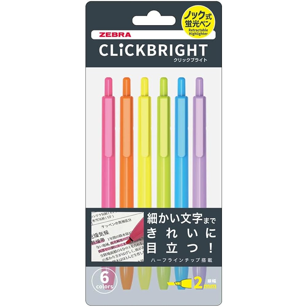 Zebra Highlighter Click Bright 6 Colors WKS30-6C
