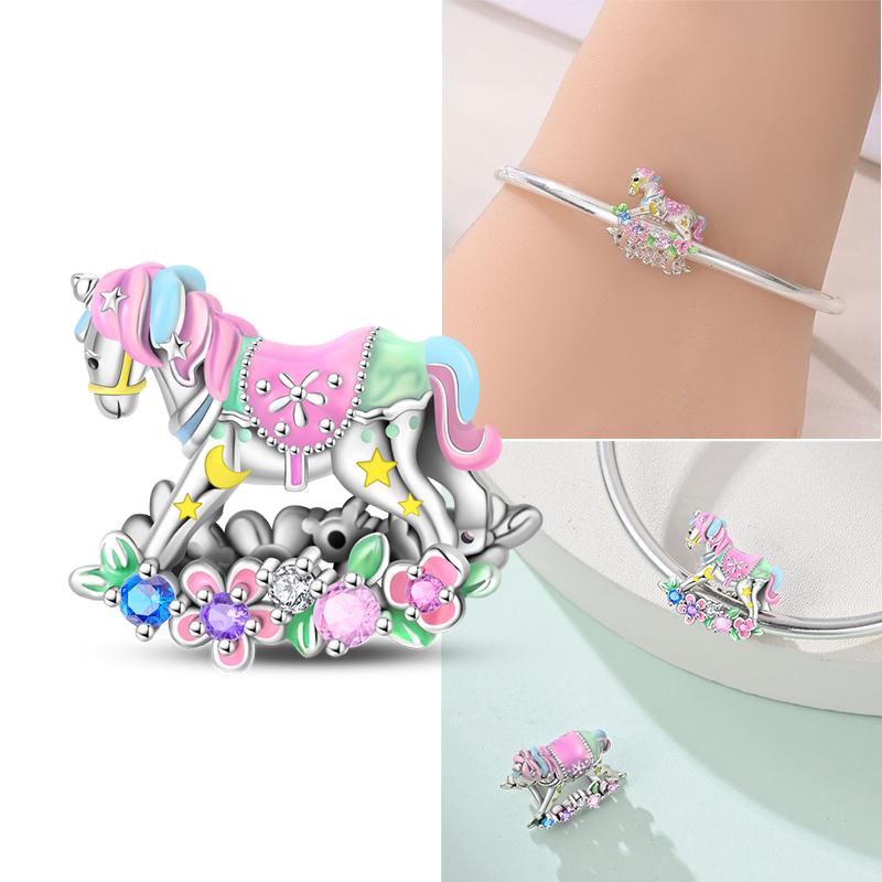 Copper Cute Colorful Unicorn Charms Beads Fit Original Bracele For Women Diy Bead For Matching Jewelry Making Gift