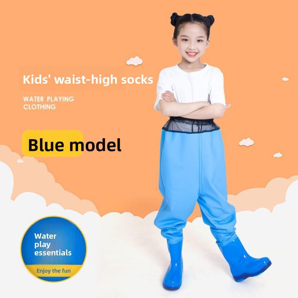 PVC Children Rain Pants Boots Half-Body Pants with Rain Boots Children Raincoat Jumpsuit Fishing