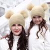 Теплые шапки с подкладкой из мягкого плотного флиса Женская шапка с помпоном Шапка для родителя и ребенка Зимняя шапка
