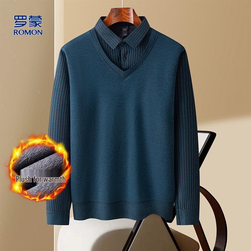 Romon Men's Faux Two-Piece Knit Sweater