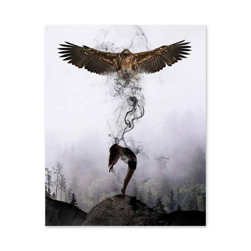 Абстрактная картина на холсте с изображением орла и девушки, современные постеры и принты, скандинавские настенные художественные картины для гостиной, украшения дома