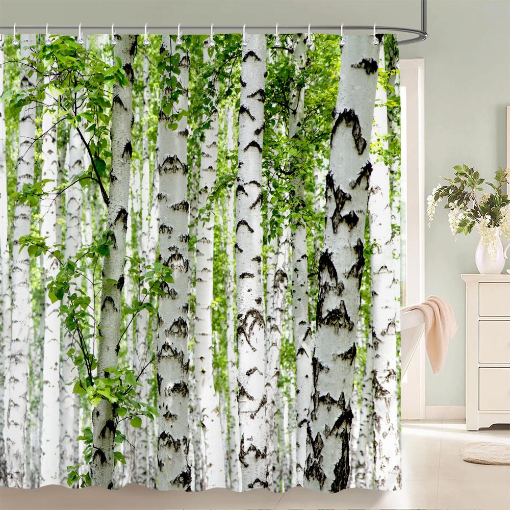 Modern 3D Printing Forest Shower Curtain Green Plant Tree Landscape Bath Curtain With Hooks For Bathroom Waterproof Scenery