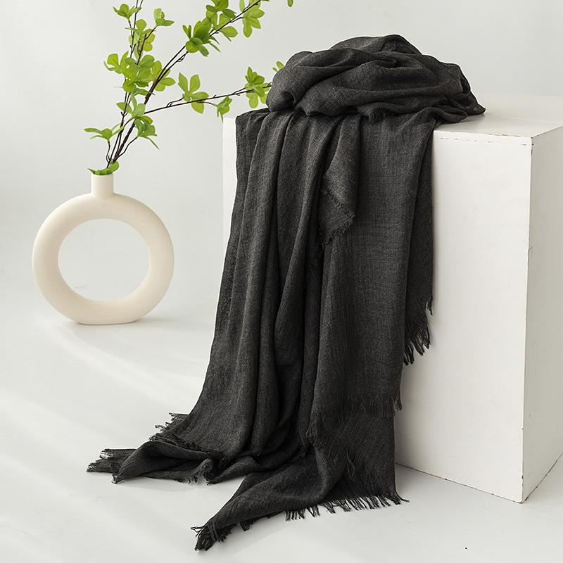 Spring and summer sunscreen scarf imitation cotton and linen solid color simple shawl women's high-end silk scarf yarn headscarf women's cross-border