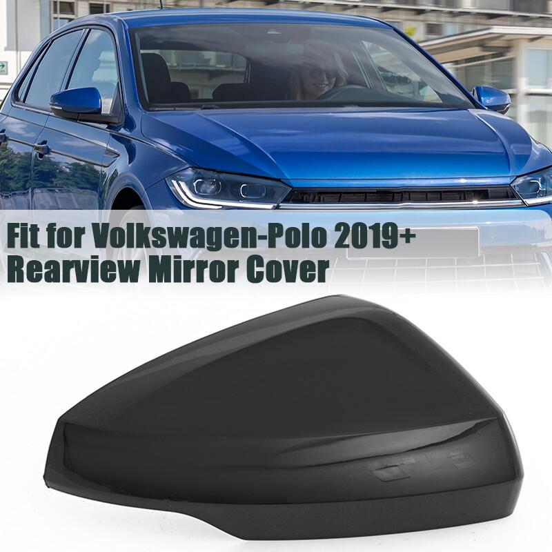 Gloss Black Right Side Door Wing Rearview Mirror Cover Cap For VW Polo 2019~2023