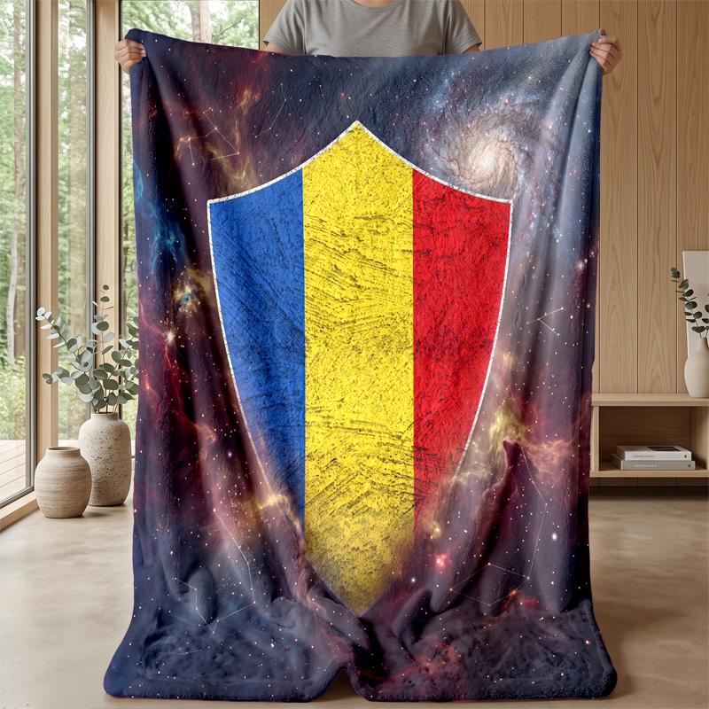 Romania Football Printed Flannel Blanket Skin Friendly Warm Decorative Throw for Indoor Couch Bed Daily Use