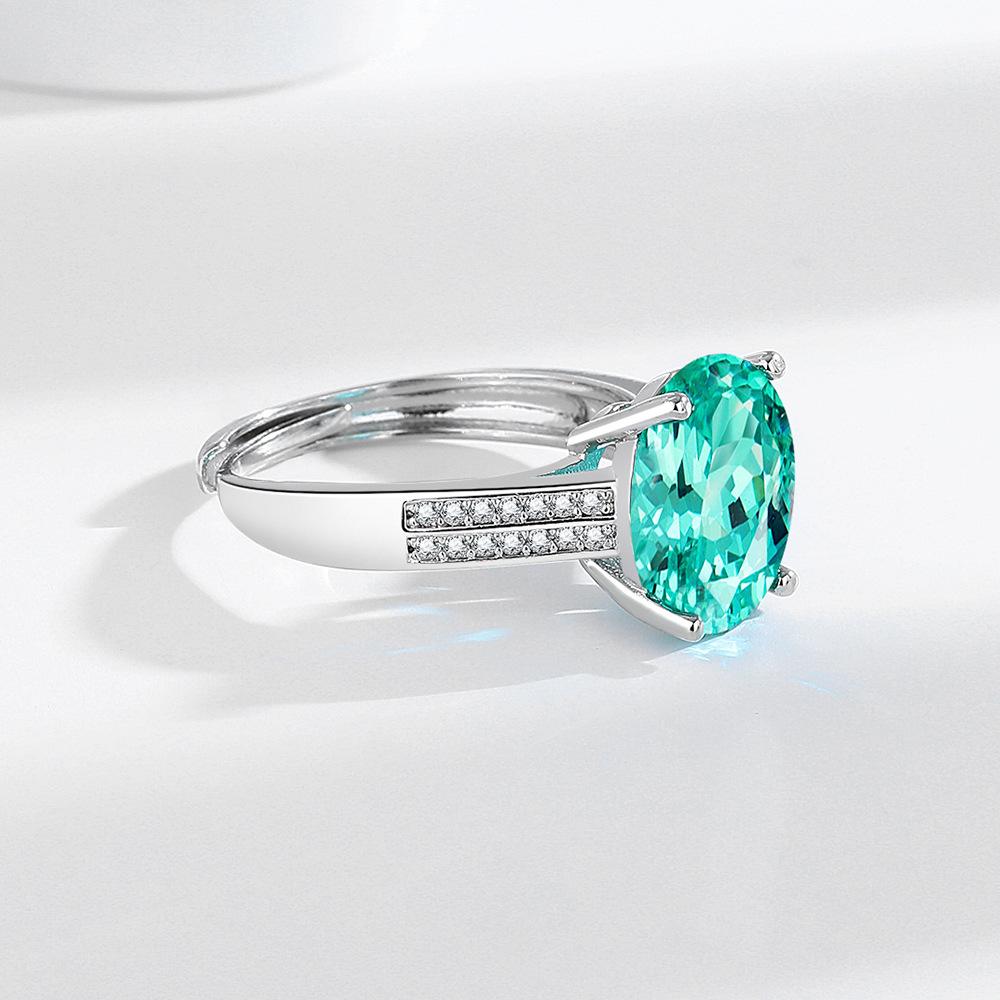 Double Row Zircon 925 Sterling Silver Ring Blue-green Zircon Elegant Simple Fashion Women's Ring