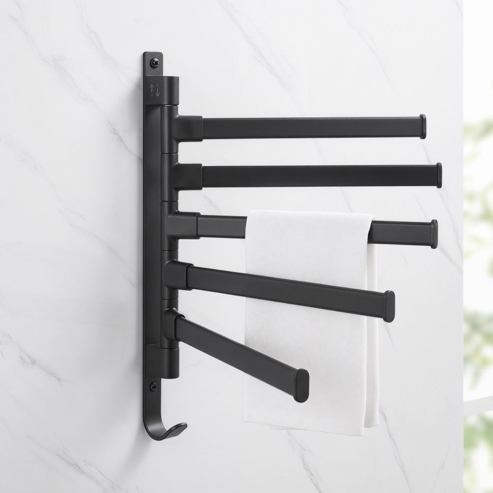 Aluminum Swivel Towel Rack Black Towel Holder Swivel Towel Bar Bathroom Kitchen Laundry Room