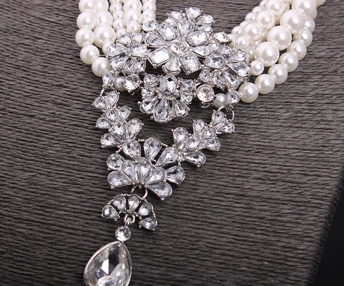 Multi-layer Pearl & Crystal Gem Water Drop Pendant Necklace - Exaggerated Fashion for Women