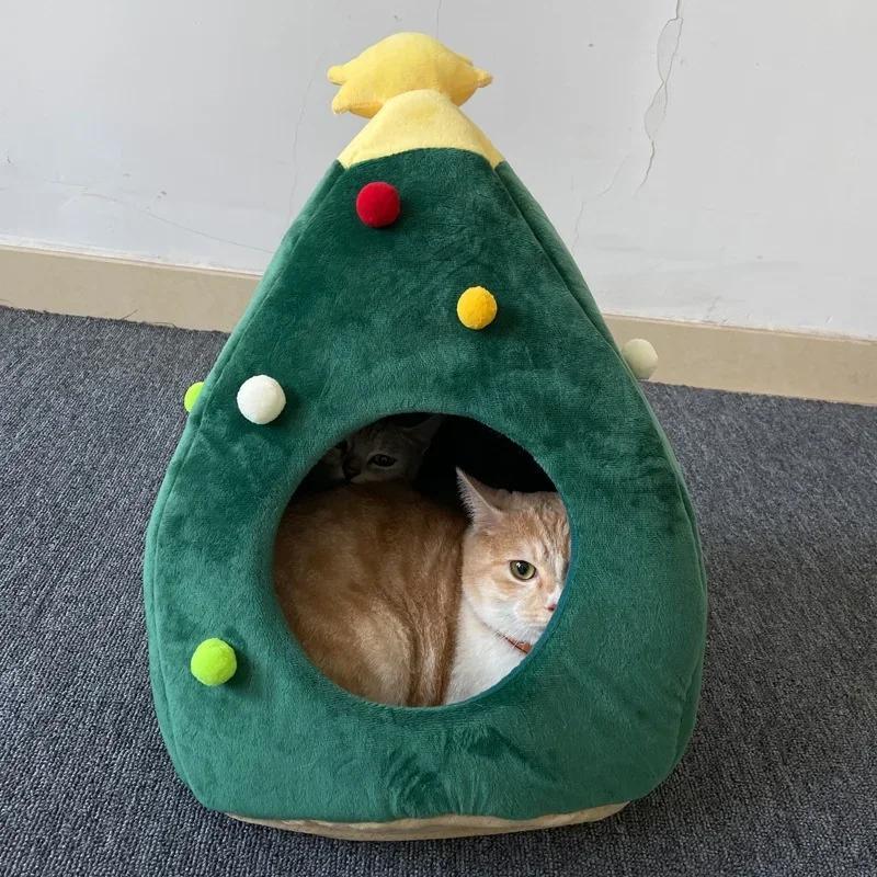1 Pcs House Pet Supplies Pet Beds Christmas Tree Cat Litter Kennel Winter Warm Pet Litter Winter Cat