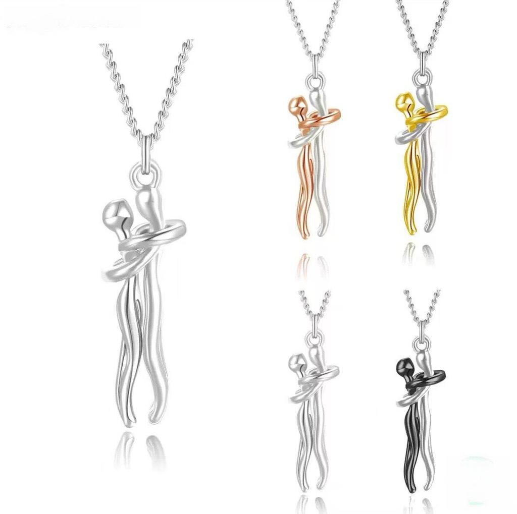 S925 Sterling Silver Couple's Embrace Love Pendant Necklace - Exquisite and Fashionable Clavicle Chain for Women