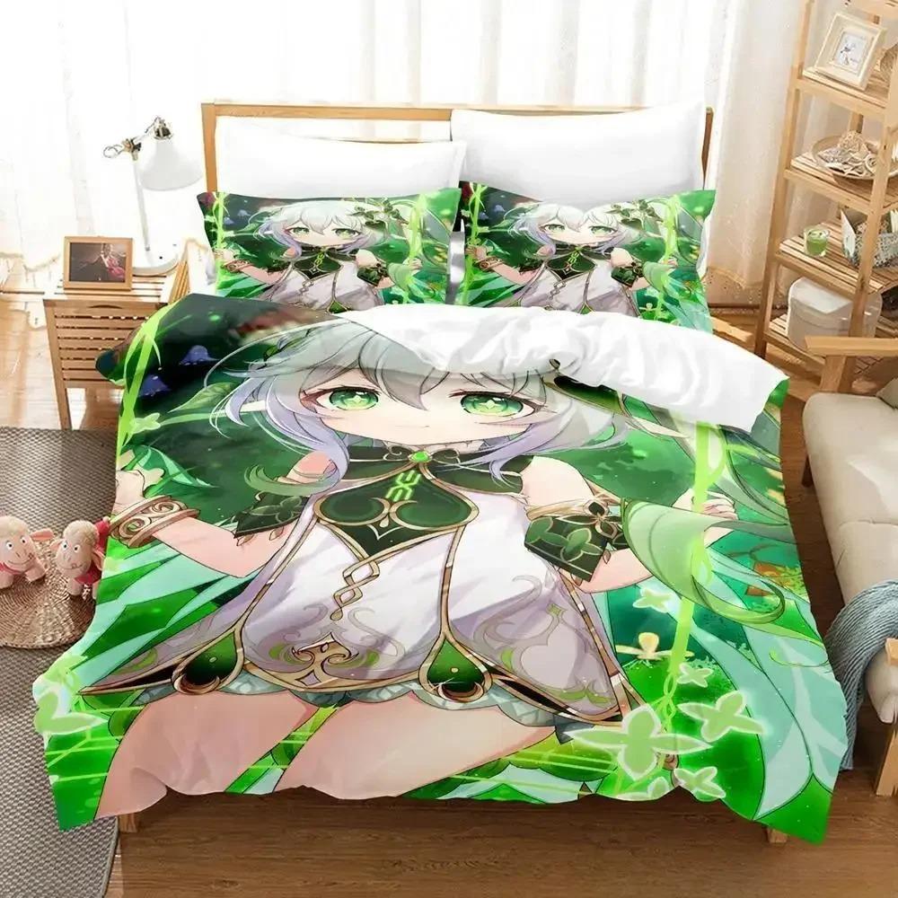 Lightweight Breathable New Game Nahida Genshin Impact Cartoon Anime three piece Adult Kid Bedroom Sets 3D Kawaii Girls Quilt