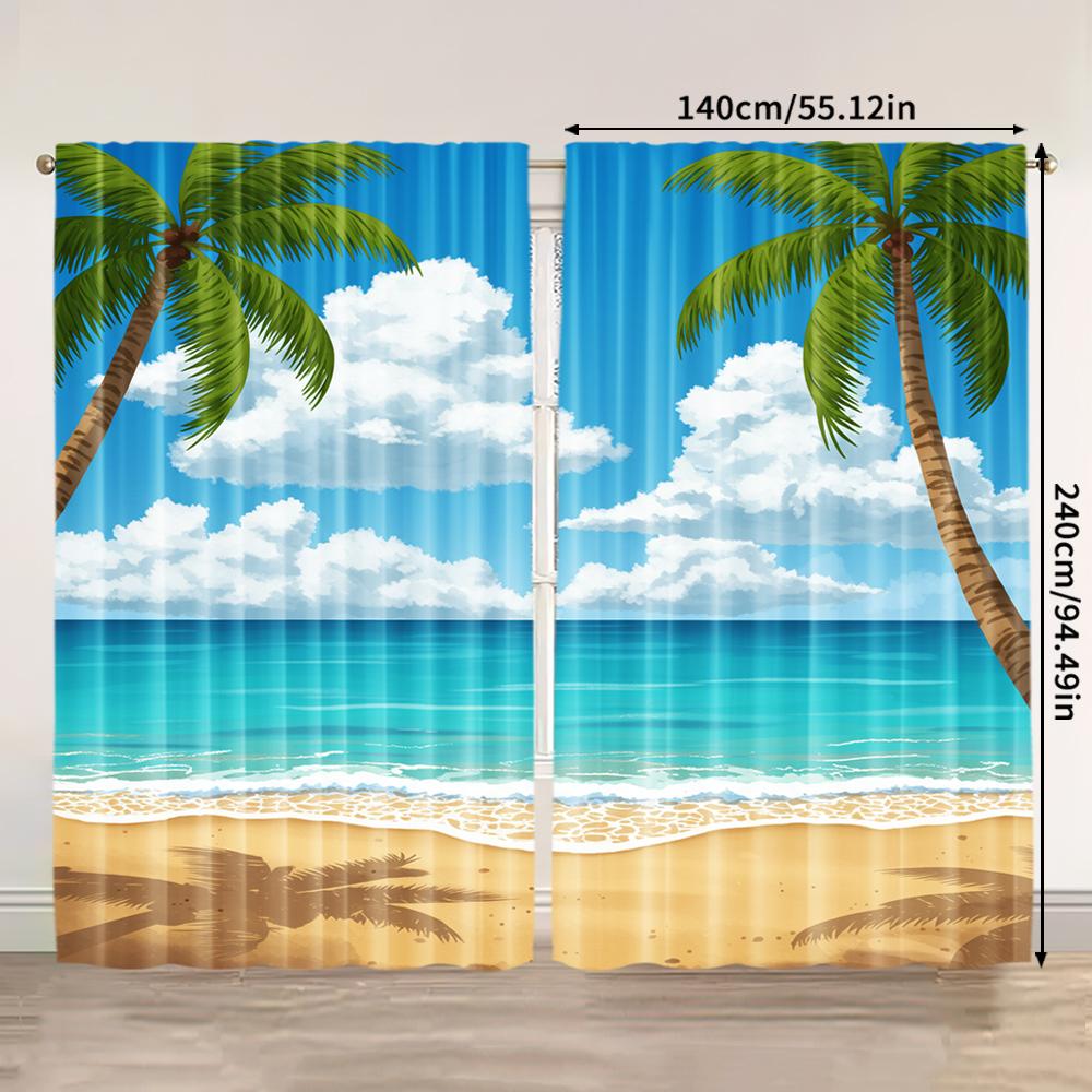 2pcs spring summer Curtains Hawaii Beach Ocean Art Digital Print Drapes Fabric Home Decor Perfect for Bedroom Living Room