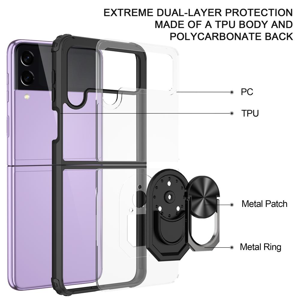 For Samsung Galaxy Z Flip 4 Case Shockproof Magnet Car Holder Ring Case For Galaxy Z Flip 3 Zlip4 Transparent Clear Back Cover