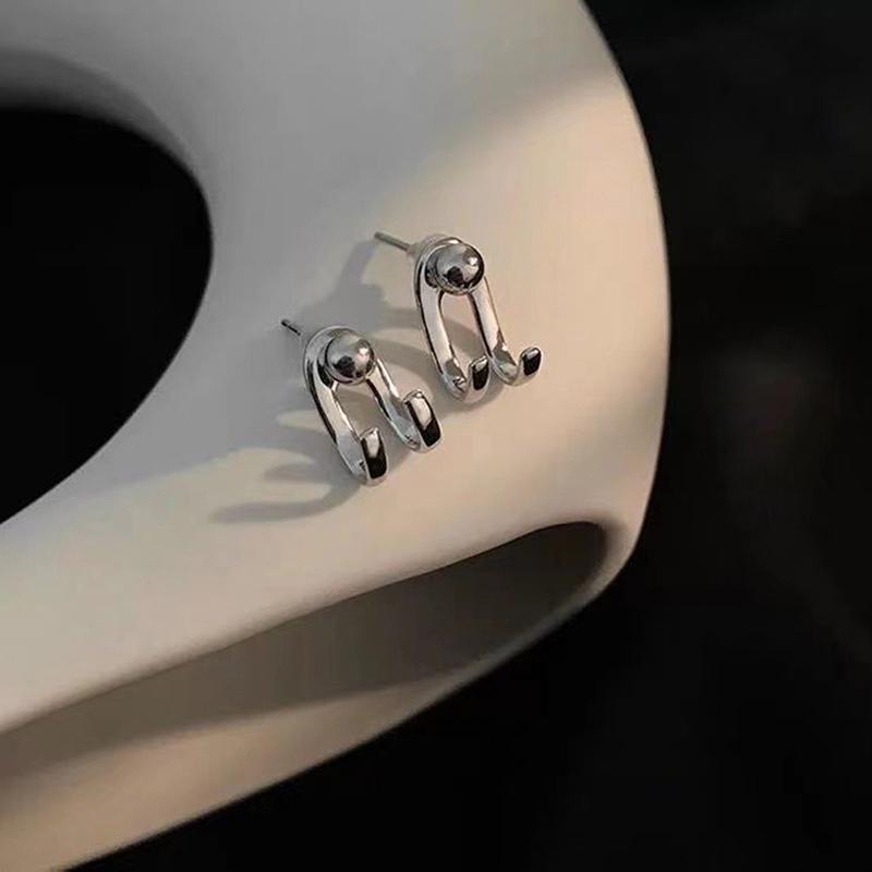 1Pair Classic Vintage Mini Stud Earrings   Simple Double-Line Light Bead Rear Hanging Earring  Ear Stud Ear Bone Stud Party Jewelry Gift