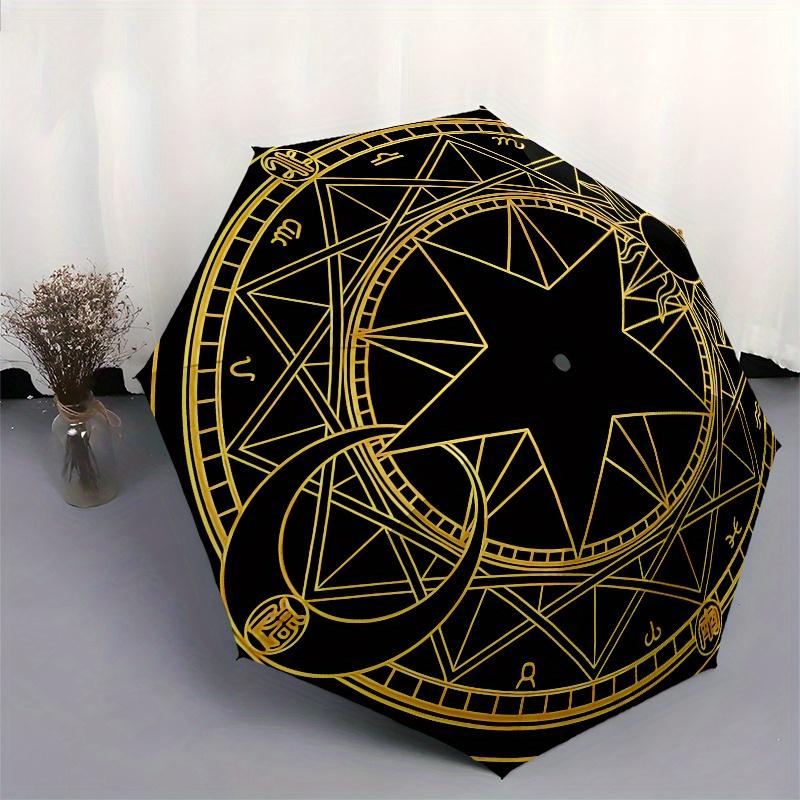 Golden Star Symbol Circular Art Print Umbrella - Cute 3-Fold Compact Portable Umbrella for Men & Women, Valentine'S Day Mother