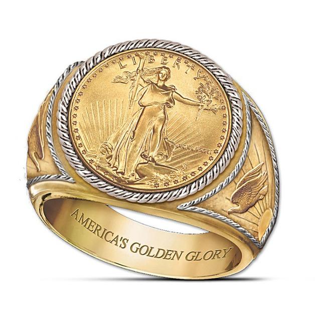 Vintage Couple Rings Metal Titanium Steel Statue of Liberty Eagle Personality Fashion Jewelry Letter Gold Color Ring Gift