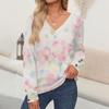 Women's Tops Floral Print Long Sleeve Shirt V Neck Casual Loose Tee Autumn Clothing