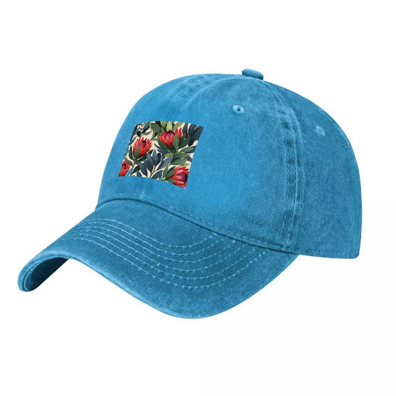 Floral Pattern Washed Cotton Baseball Cap with Vintage Design and Soft Denim Texture for Casual Wear and Outdoor Activities