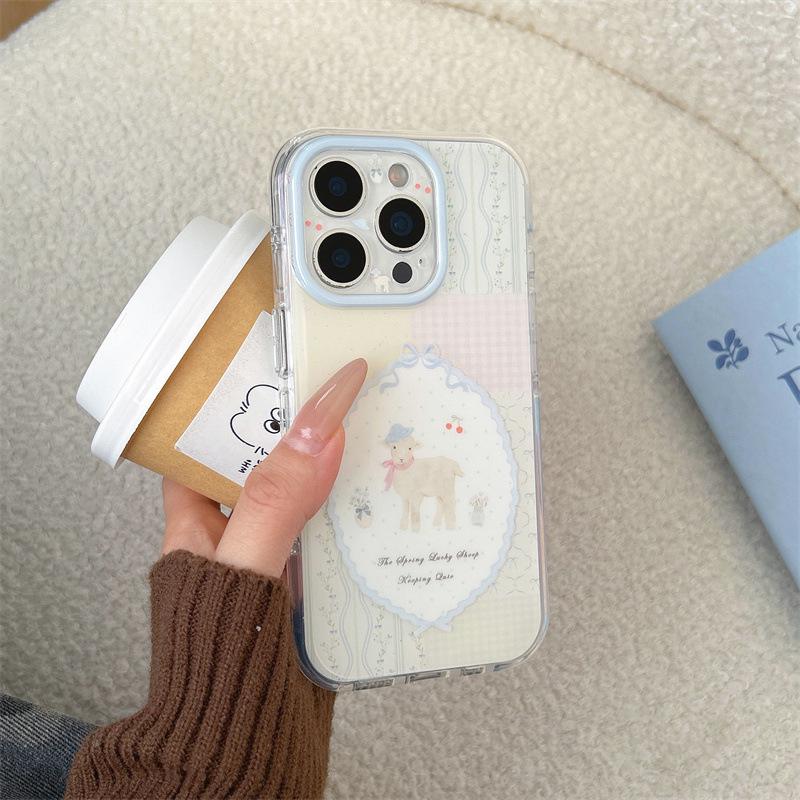 Korean Plaid Floral Sheep iPhone 16/15 Pro Max Case for Women