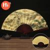 10-дюймовый винтажный бамбуковый веер, китайский складной веер из шелковой ткани с узором, художественное ремесло, свадебный танец, ручной веер