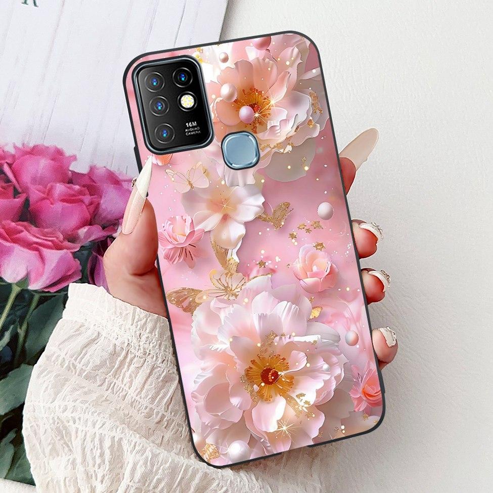 Для Infinix Hot 10 Чехол Силиконовый Милый Кот Модные Цветы Роскошная Расписная Задняя Крышка Для Чехла Телефона Inifnix Hot 10 X682B X682C