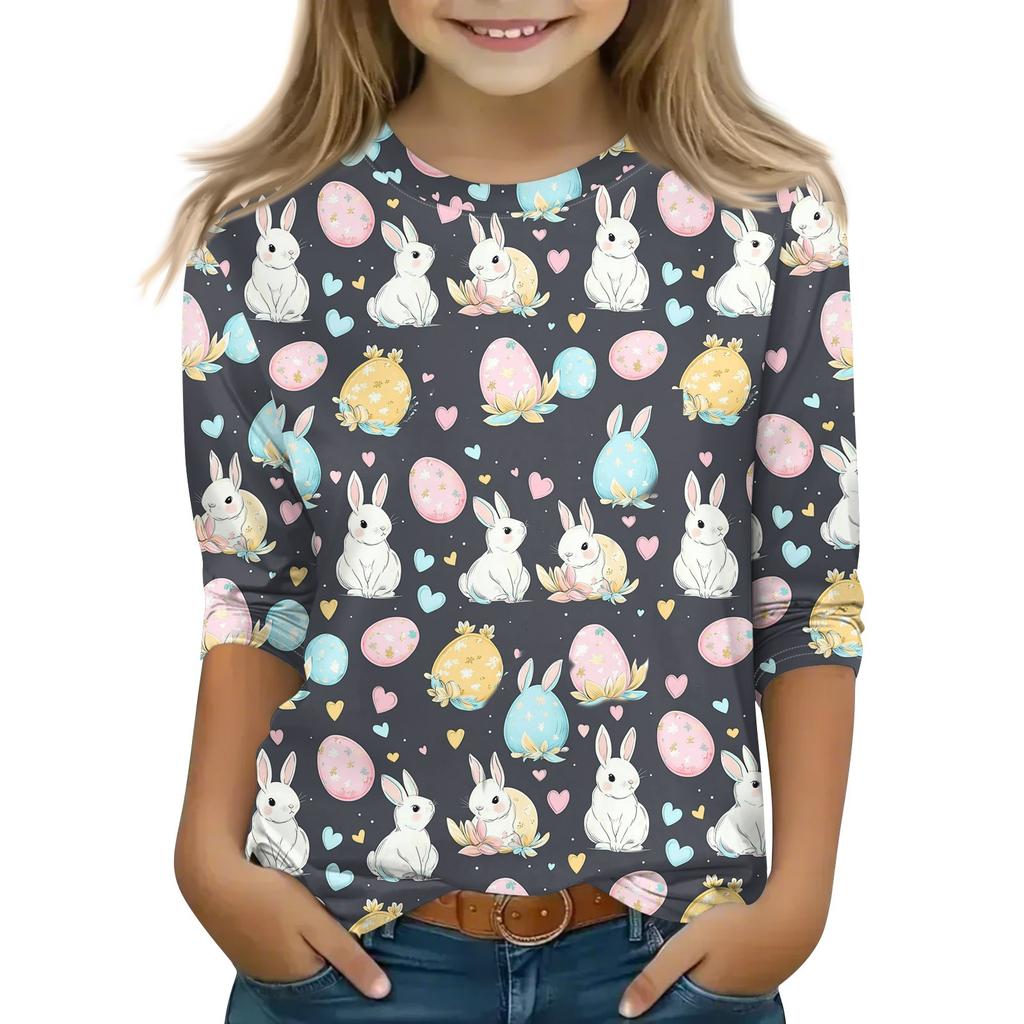 Топы с принтом для девочек 5-16 лет с круглым вырезом и рукавами 3/4 Футболки Модные топы Наряды Футболки