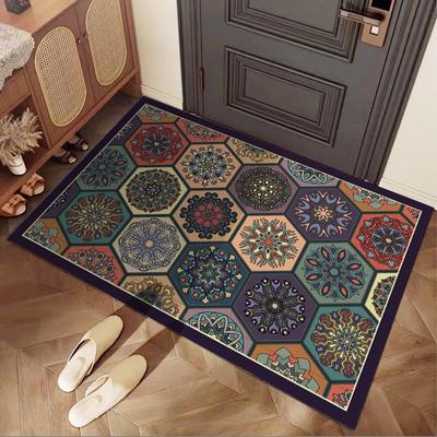 Кристаллический вельветовый придверный коврик в этническом стиле - Износостойкий, грязеотталкивающий, легко чистящийся, нескользящий коврик.